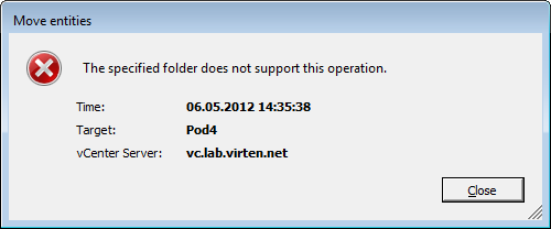 The specified folder does not support this operation