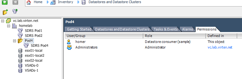 SDRS permissons inside a folder