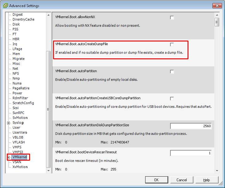 vmkernel-boot-autocreatedumpfile